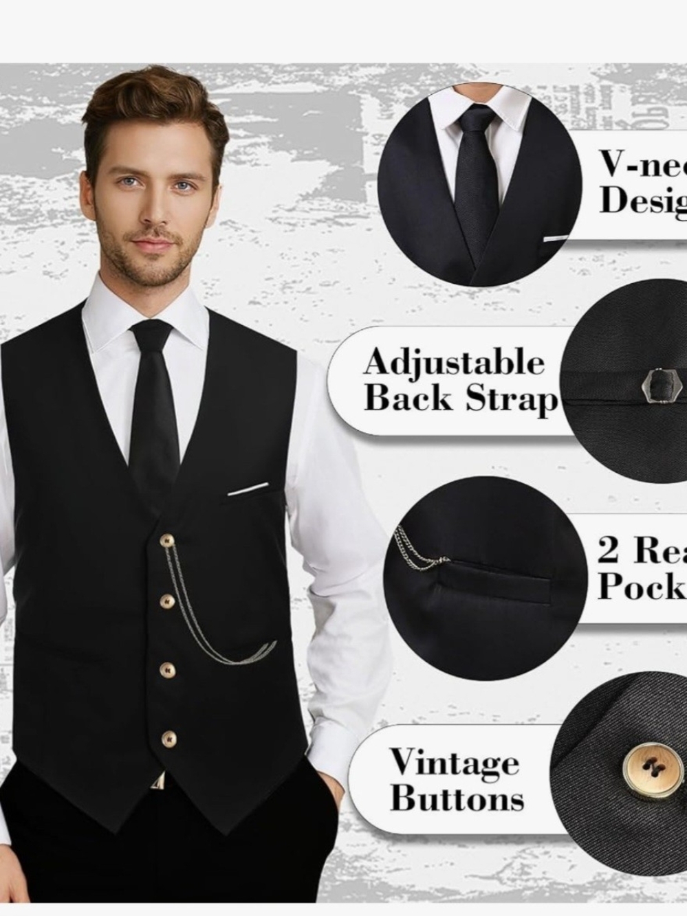 Classic Black Mens Vest with Accessories